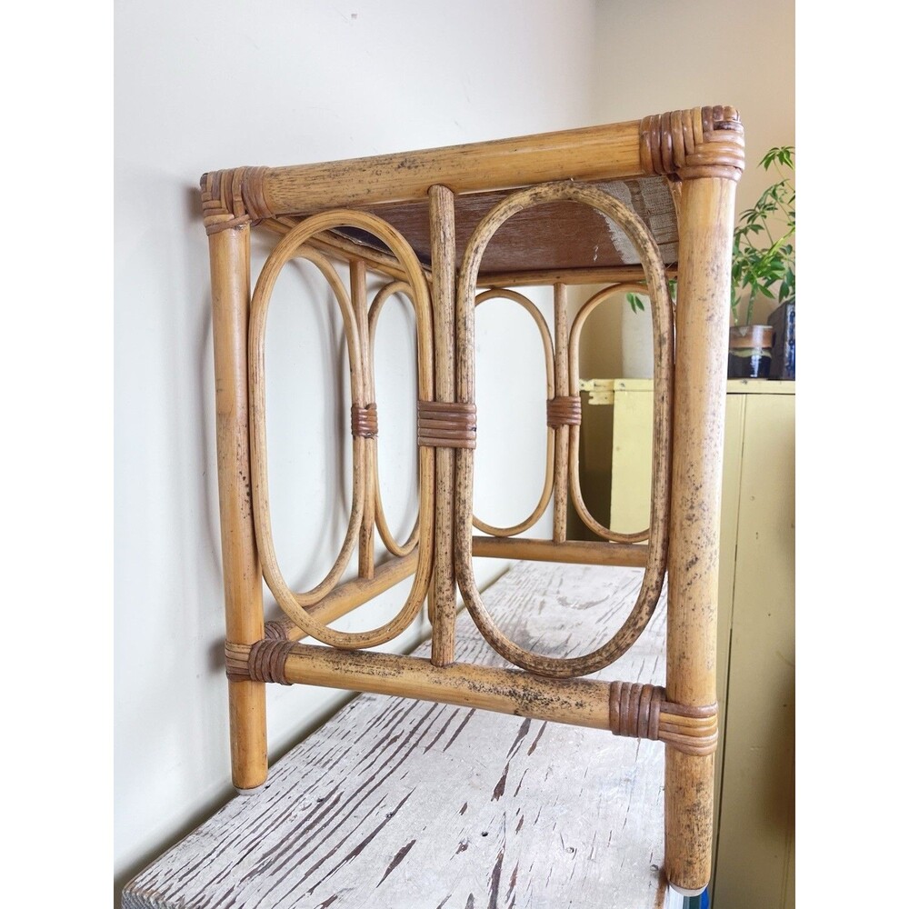 Vintage Ornate Mid Century Bent Bamboo Side End Table Bohemian Style Decor 16”